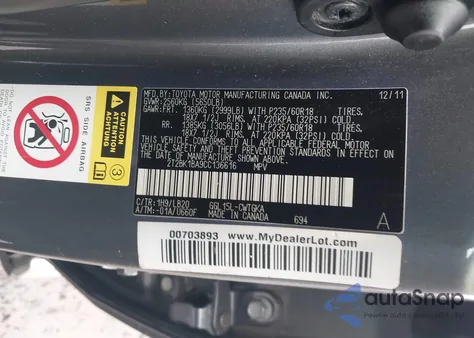 2012 Lexus Rx 350 из США, поврежденный, VIN 2T2BK1BA9CC136616